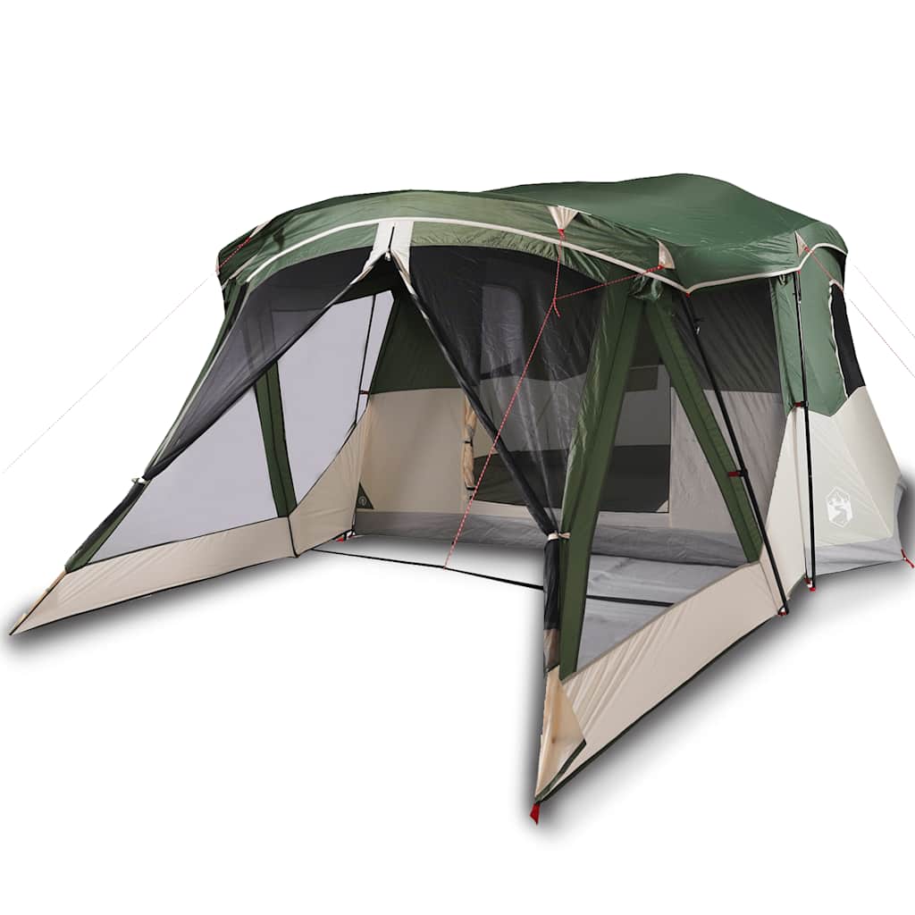 Detail van de groene vidaXL tent met luifel en open ingangen voor ventilatie.
