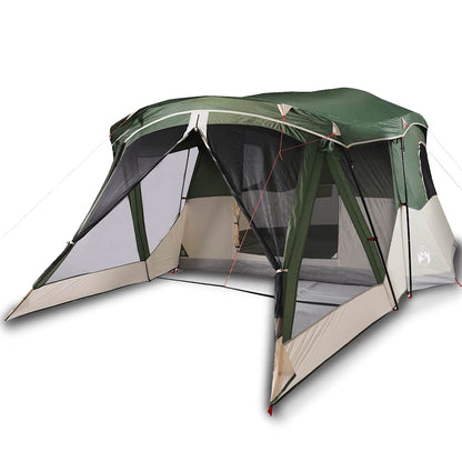 Detail van de groene vidaXL tent met luifel en open ingangen voor ventilatie.