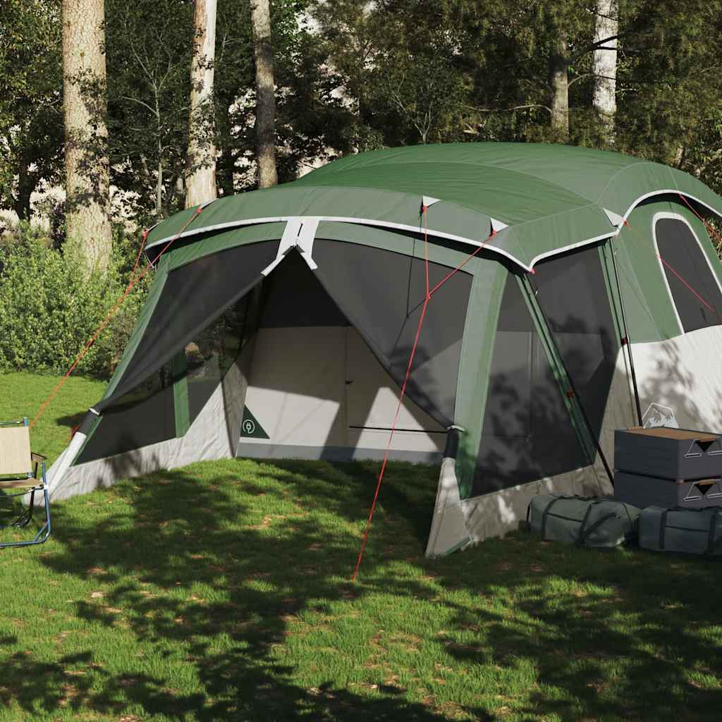 Detail van de vidaXL 4-persoons tent met luifel, groene kleur en insectenbescherming.