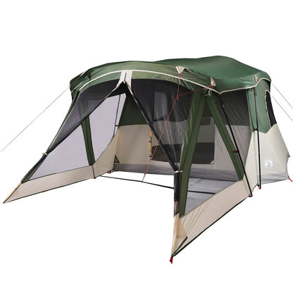 Detail van de vidaXL 4-persoons tent met luifel, groene kleur en openingen voor ventilatie.