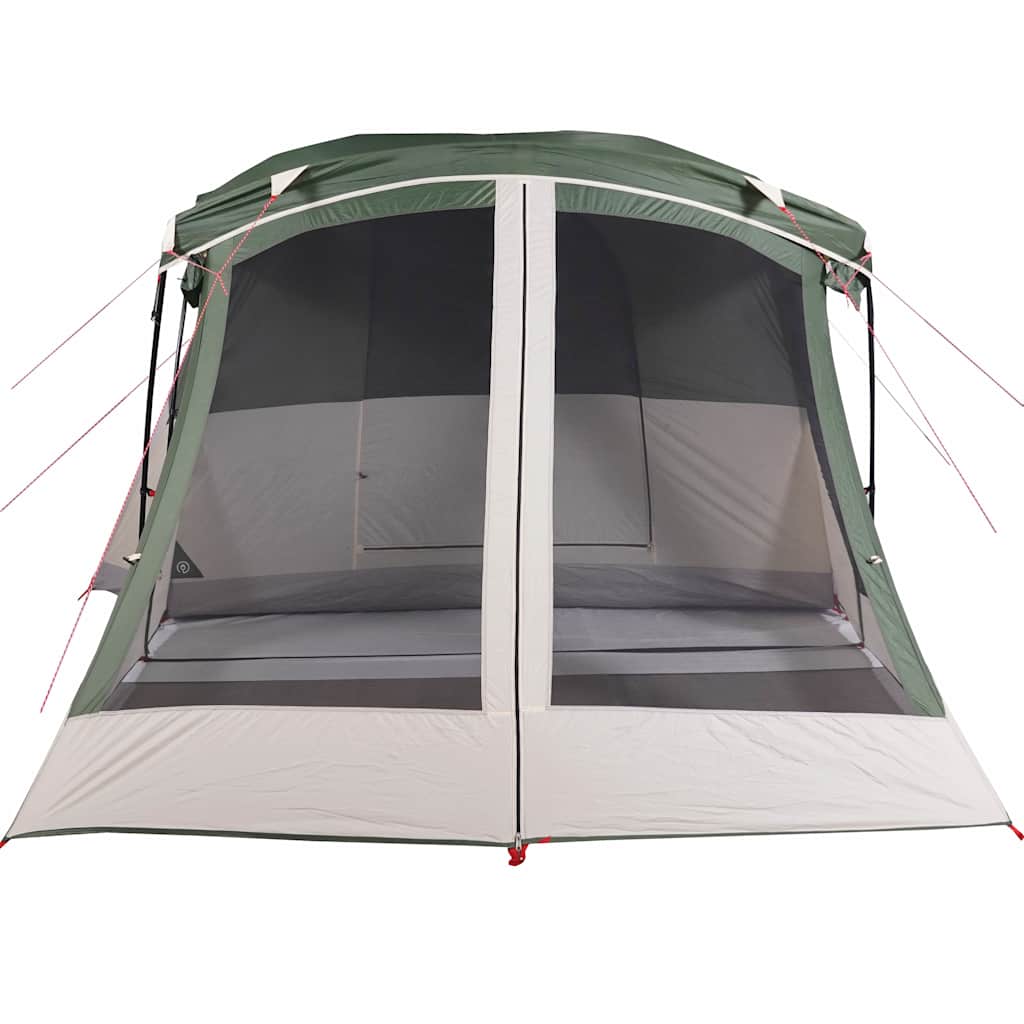 Detail van de groene vidaXL tent met luifel, zijaanzicht met grote ventilatieramen.