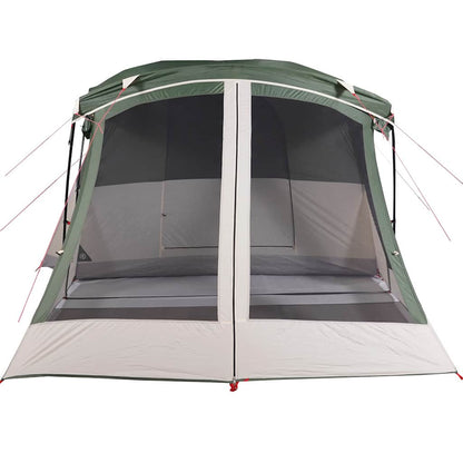 Detail van de groene vidaXL tent met luifel, zijaanzicht met grote ventilatieramen.
