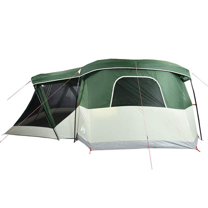 Detail van de groene vidaXL tent met luifel en ventilatierooster aan de zijkant.