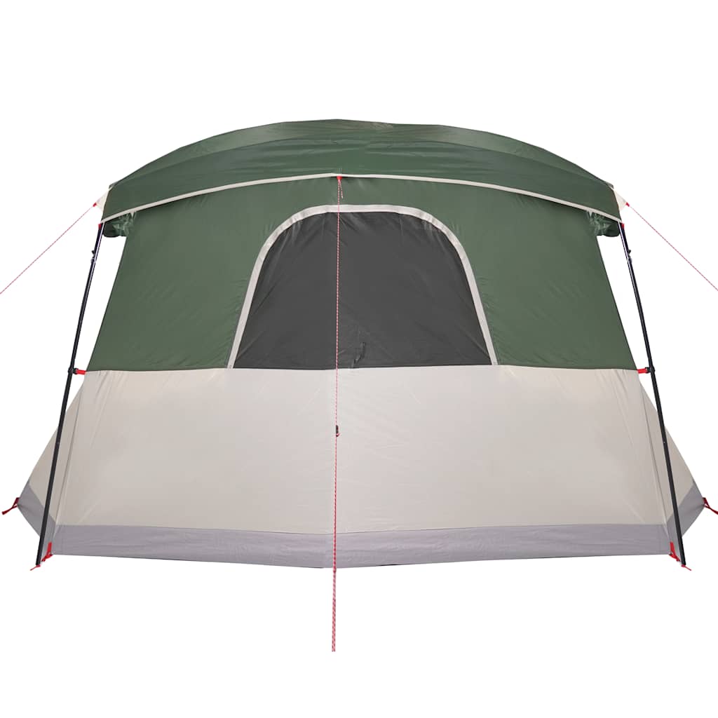 Detail van de groene vidaXL tent met luifel, zijaanzicht met ingang en ventilatie.