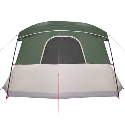 Detail van de groene vidaXL tent met luifel, zijaanzicht met ingang en ventilatie.