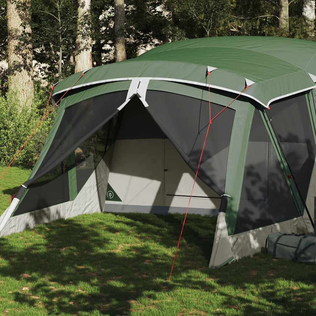 vidaXL 4-persoons tent in groen met luifel en ventilatieroosters, zijaanzicht