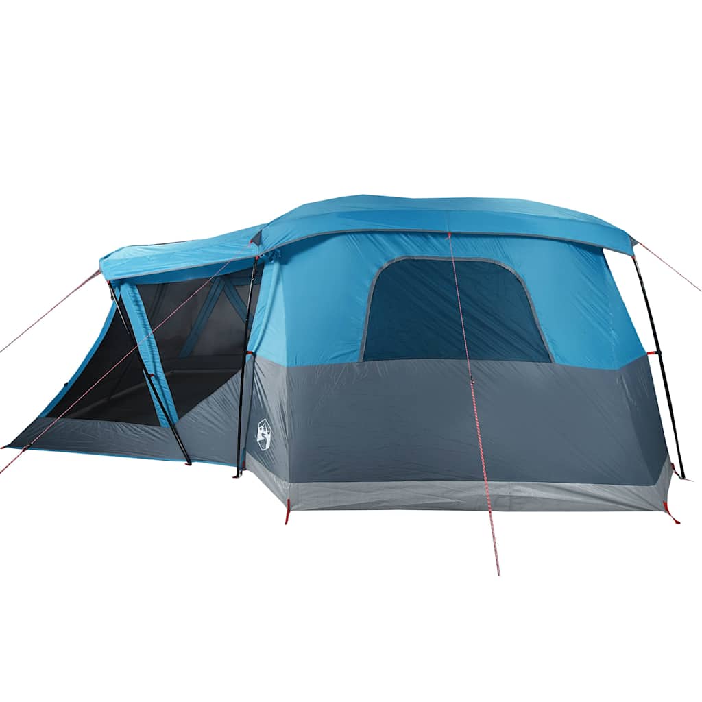 Detail van de vidaXL tent in blauw met luifel en waterdichte constructie.