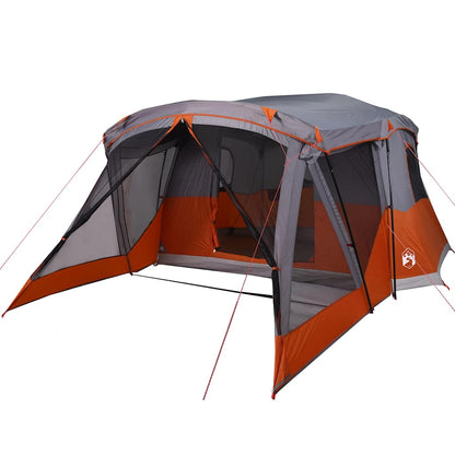 Detail van de vidaXL 4-persoons tent met luifel, zijaanzicht in oranje en grijs.