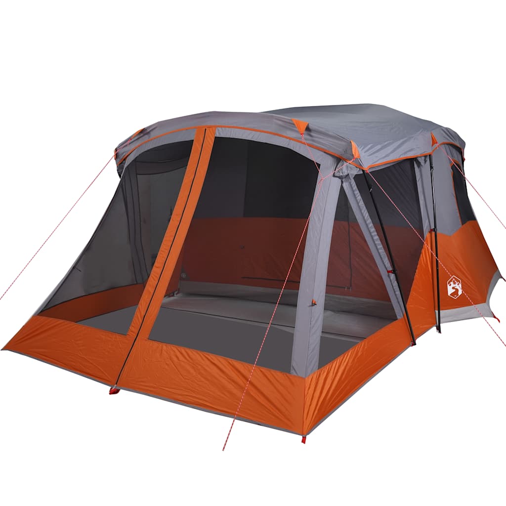 Detail van de vidaXL 4-persoons kampeertent in oranje met luifel, zijaanzicht.