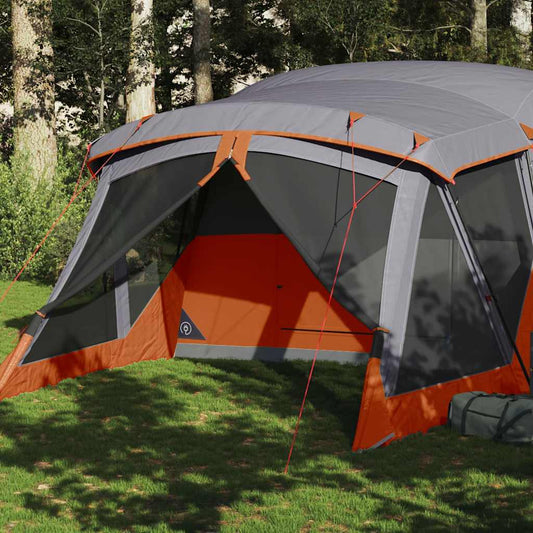 Oranje vidaXL 4-persoons tent met luifel, waterdicht en ruime toegang.