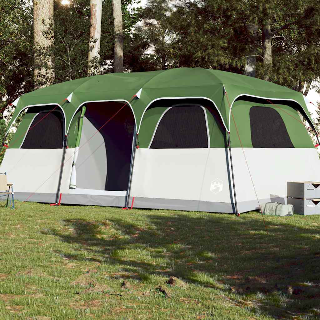 VidaXL gezinstent voor 10 personen, waterdicht groen met gaaswanden voor ventilatie.