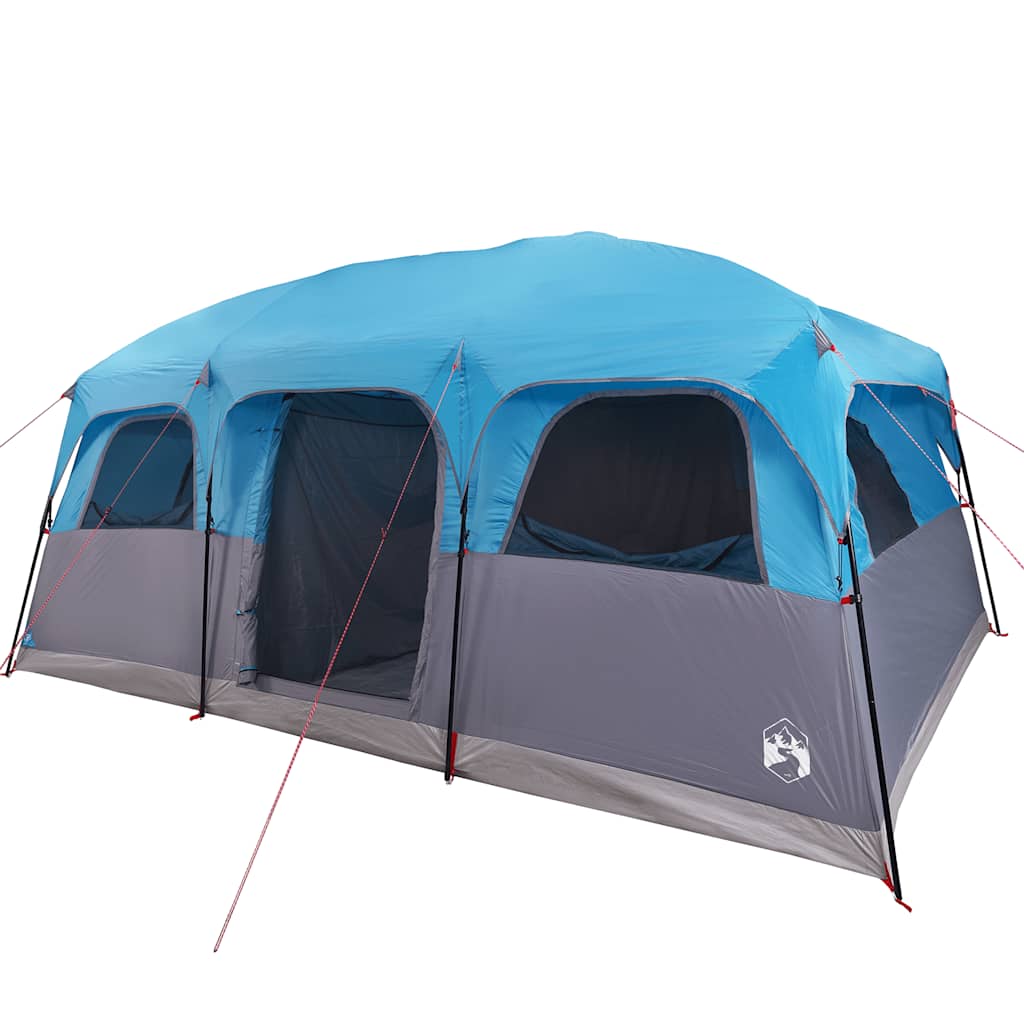 Detail van de vidaXL gezinstent 10-persoons in waterdicht blauw, zijaanzicht met ventilatieroosters.