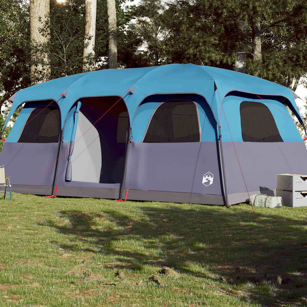 Blauwe vidaXL gezinstent voor 10 personen met waterdicht ontwerp en ventilatie.