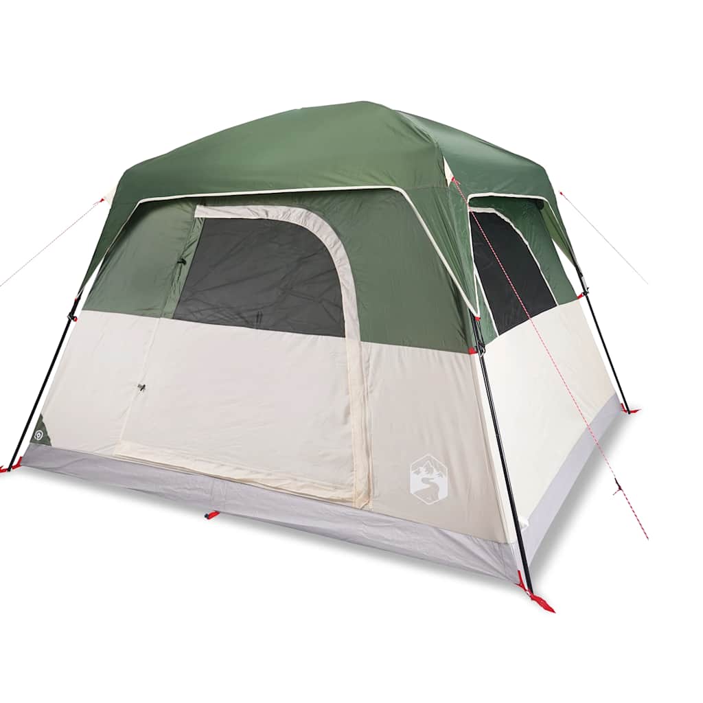 Zijaanzicht van de vidaXL 4-persoons tent in groen met een waterdichte buitentent.