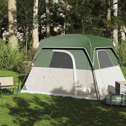 Detail van de vidaXL 4-persoons tent in groen met waterdichte buitentent en gaaswanden.