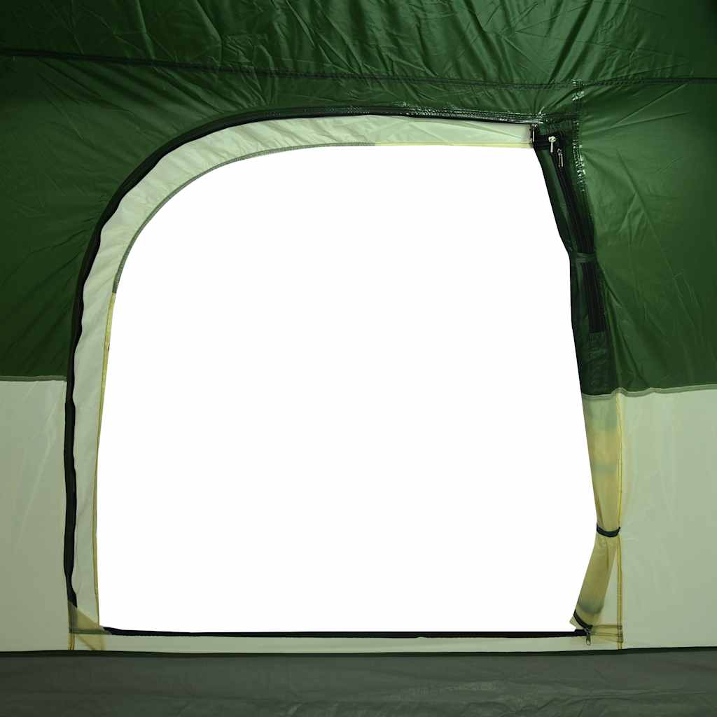 Detail van de groene vidaXL tent met een open rits en gaasventilatie.