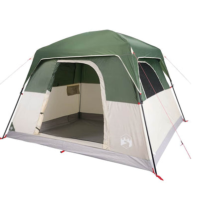 Zijaanzicht van de vidaXL 4-persoons tent in groen met open ingang.