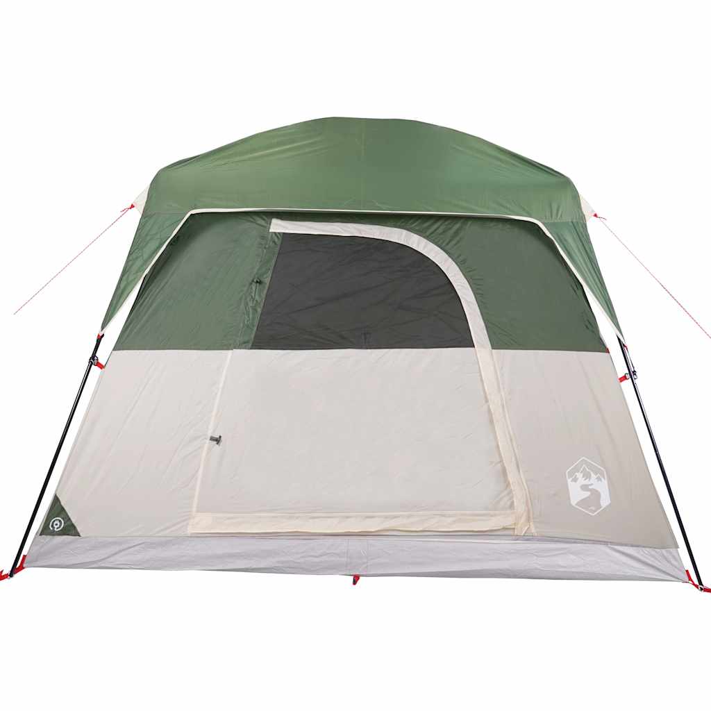 Detail van de groene vidaXL 4-persoons tent met de afneembare buitentent en gaaswanden.