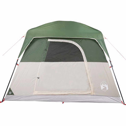 Detail van de groene vidaXL 4-persoons tent met de afneembare buitentent en gaaswanden.