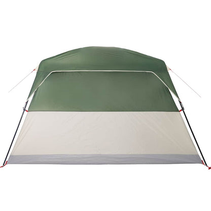 Zijaanzicht van de vidaXL 4-persoons tent met groene buitentent en lichte onderzijde.
