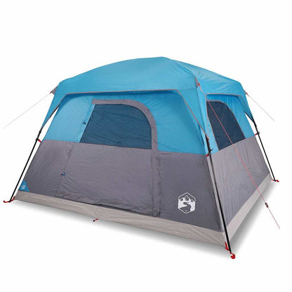 Zijaanzicht van de vidaXL 4-persoons tent in blauw met grijze onderrand.