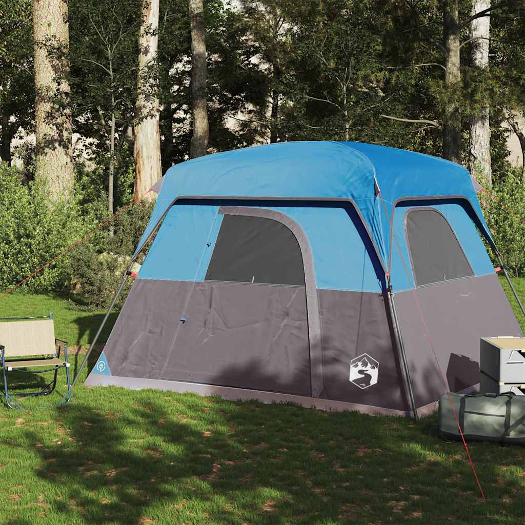 Detail van de vidaXL 4-persoons tent in blauw met gaaswanden voor ventilatie.