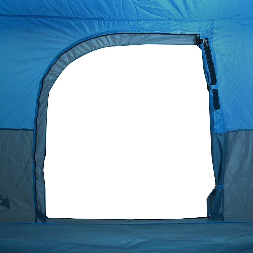 Detail van de blauwe vidaXL tent met een open venster voor ventilatie.