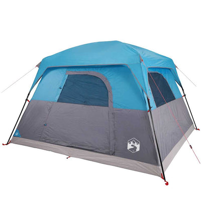 Zijaanzicht van de vidaXL 4-persoons tent in blauw met grijze details.