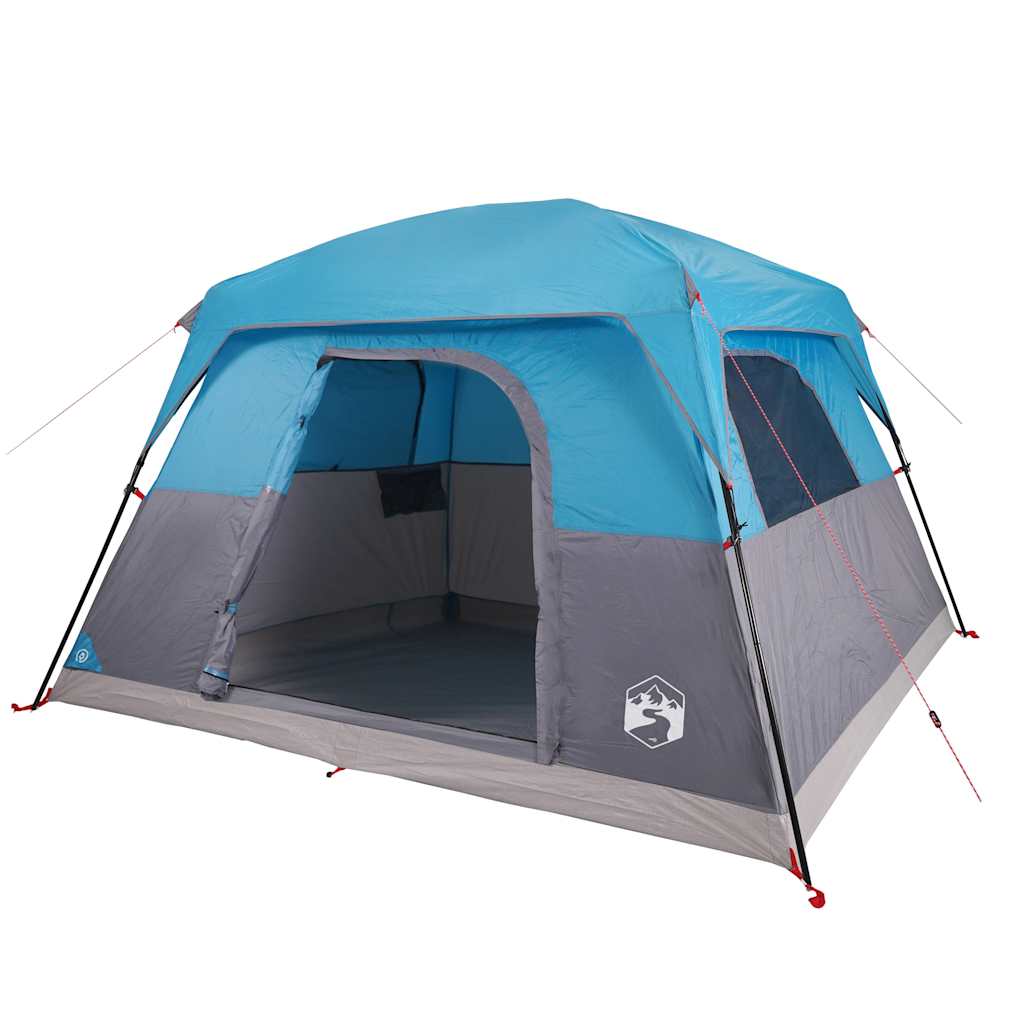Detail van de vidaXL 4-persoons waterdichte tent in blauw, zijaanzicht met open ingang.