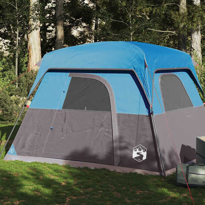 Blauwe vidaXL tent voor vier personen met waterdichte coating en ventilatieroosters.