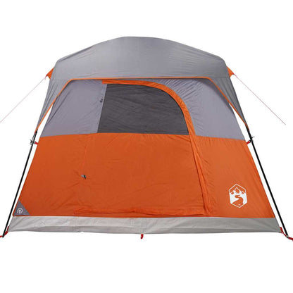 Detail van de oranje vidaXL tent met grijze accenten en grote ingang.