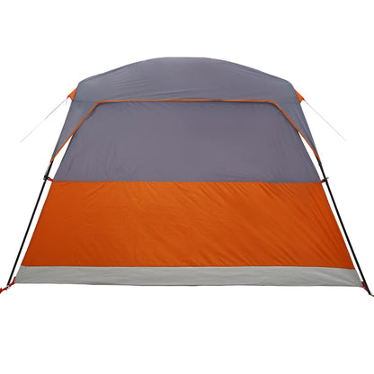 Zijaanzicht van de vidaXL 4-persoons tent in oranje en grijs, met waterdichte coating.
