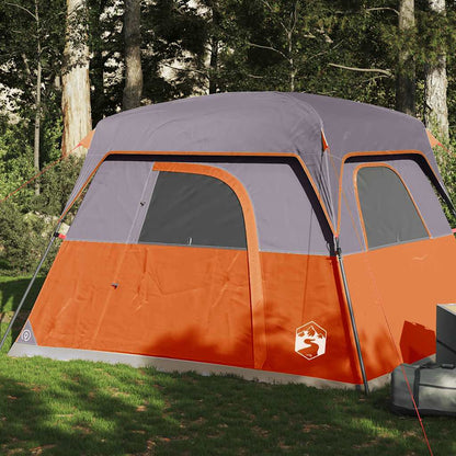 Tent vidaXL 4-persoons in oranje met grijze accenten, ideaal voor buitenavonturen.