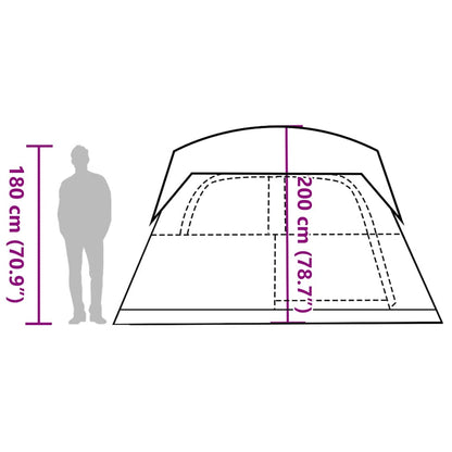 Zijaanzicht van de vidaXL 6-persoons tent met afmetingen en hoogte-indicatie.