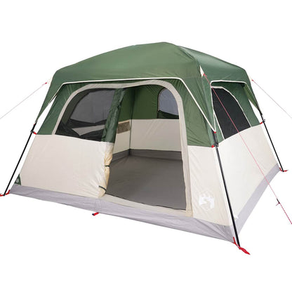 Detail van de vidaXL 6-persoons tent in groen met grote ingang en ventilatieroosters.