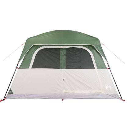 Detail van de groene vidaXL 6-persoons tent met grote ingang en ventilatieroosters.