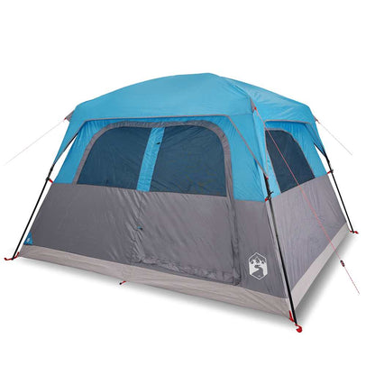 Zijaanzicht van de vidaXL 6-persoons tent in blauw met gaaswanden en waterdichte stof.