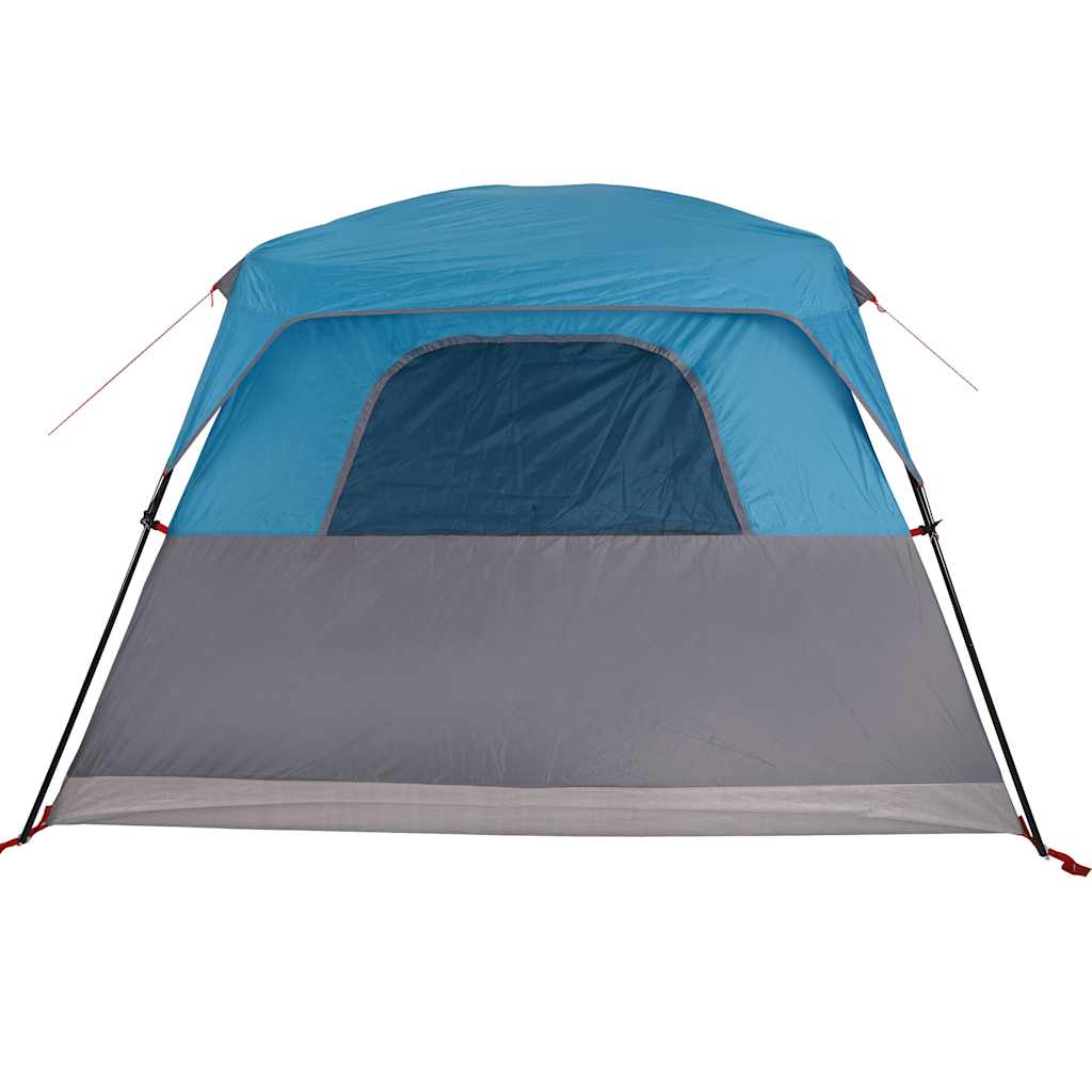 Detail van de vidaXL 6-persoons waterdichte tent, met blauwe bovenkant en grijze zijwanden.