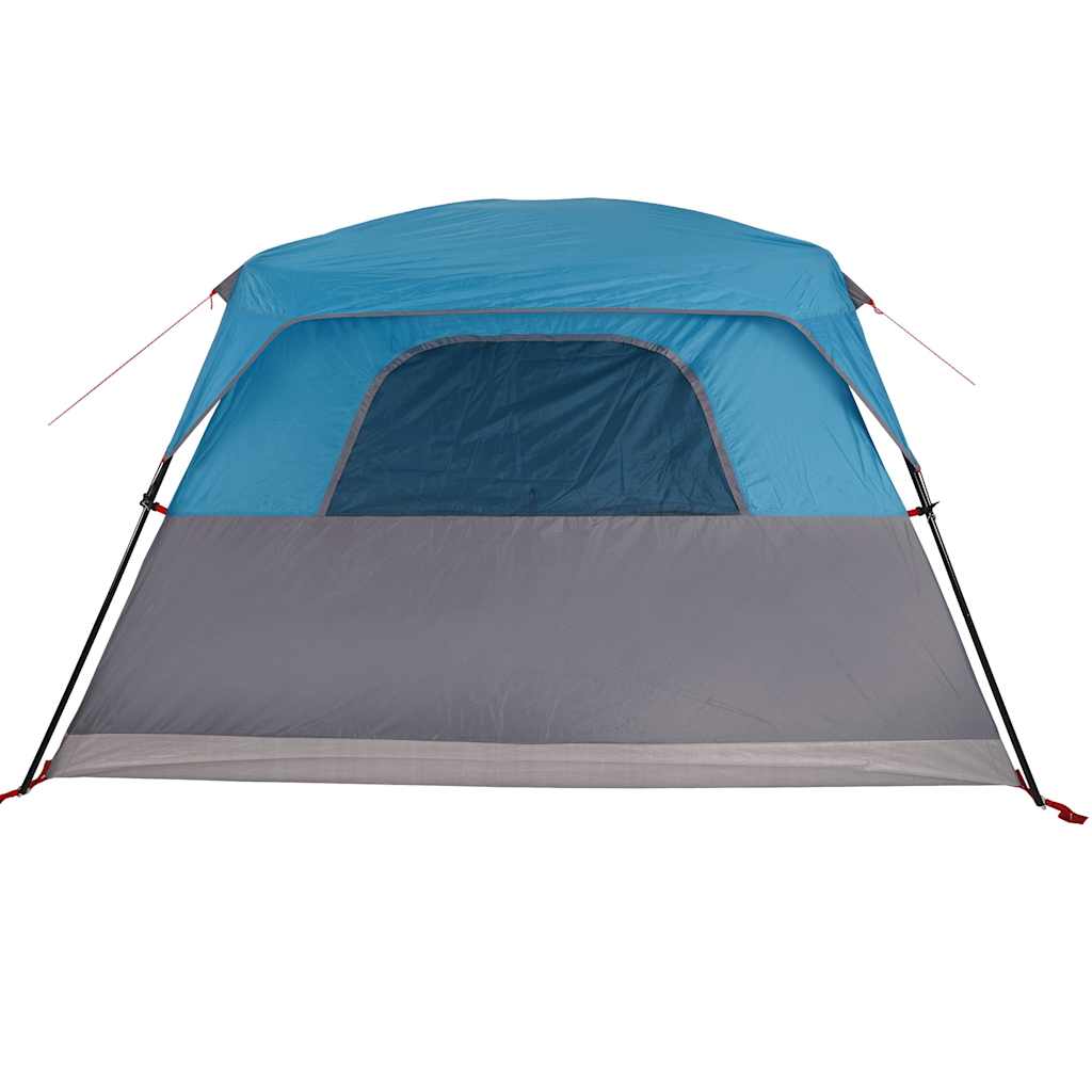 Zijaanzicht van de vidaXL 6-persoons tent met blauwe bovenkant en grijze voorzijde.