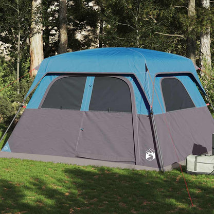 VidaXL 6-persoons waterdichte gezinstent in blauw, zijaanzicht met gaaswanden voor ventilatie.