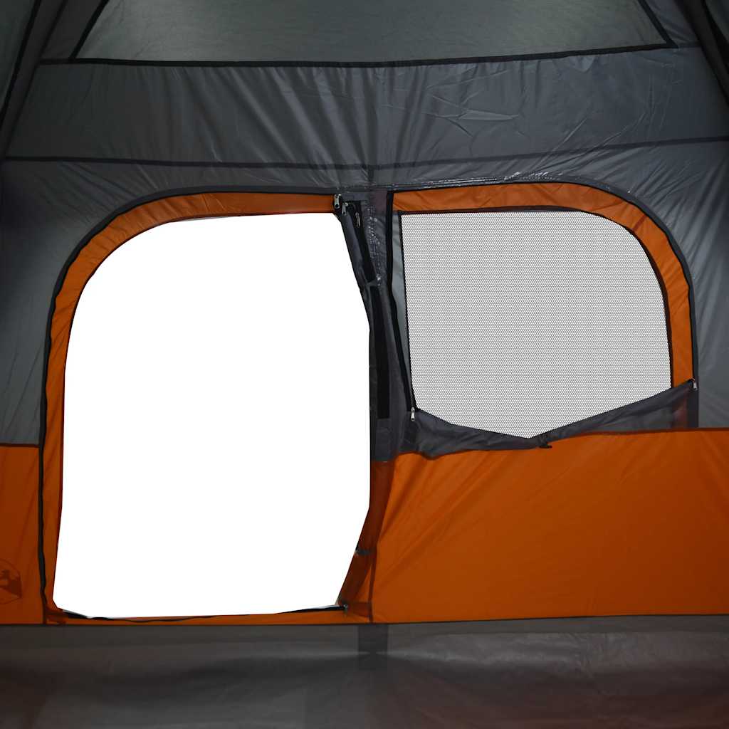 Detail van de oranje vidaXL gezinstent met gaaswand en opening voor ventilatie.