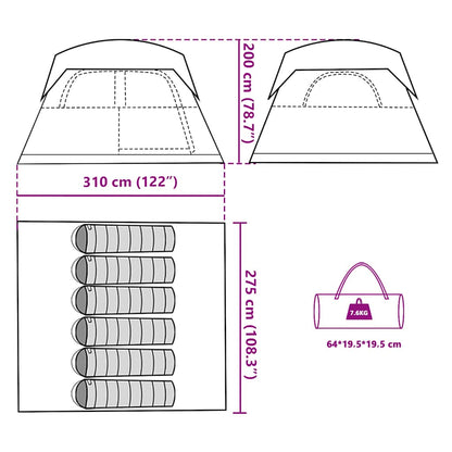 Detailweergave van de afmetingen en opbergmogelijkheden van de vidaXL 6-persoons tent.