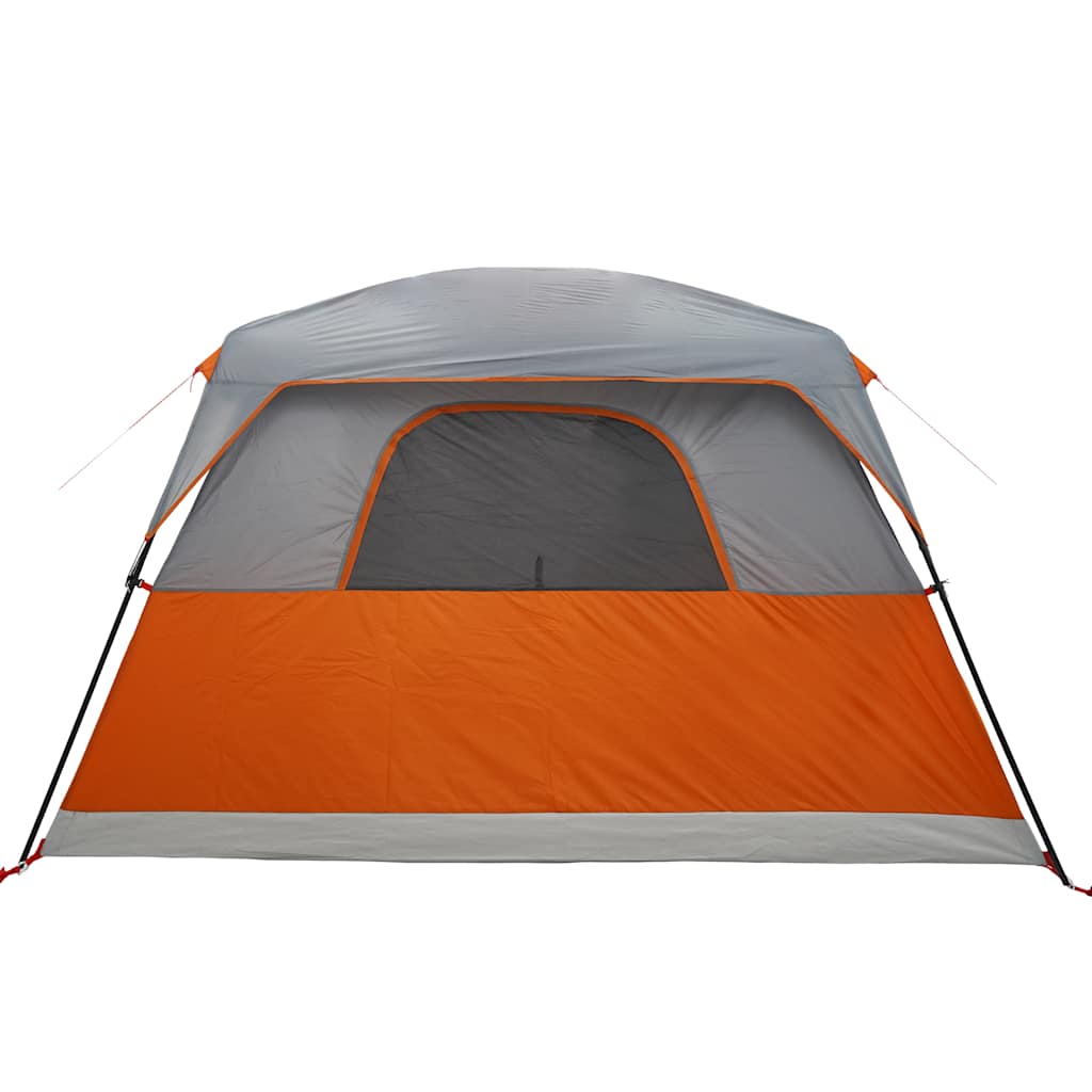 Detail van de vidaXL 6-persoons tent met oranje en grijze kleuren, zijaanzicht.