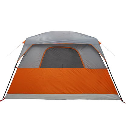 Detail van de vidaXL 6-persoons tent met oranje en grijze kleuren, zijaanzicht.