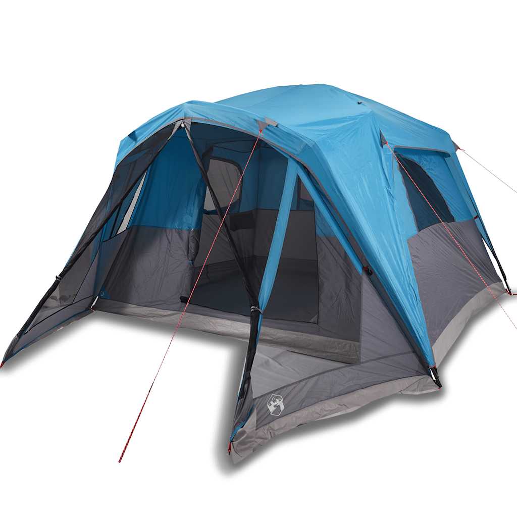 Zijaanzicht van de vidaXL 6-persoons tent met luifel in blauw.