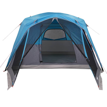 Zijaanzicht van de vidaXL 6-persoons tent met luifel in blauw.