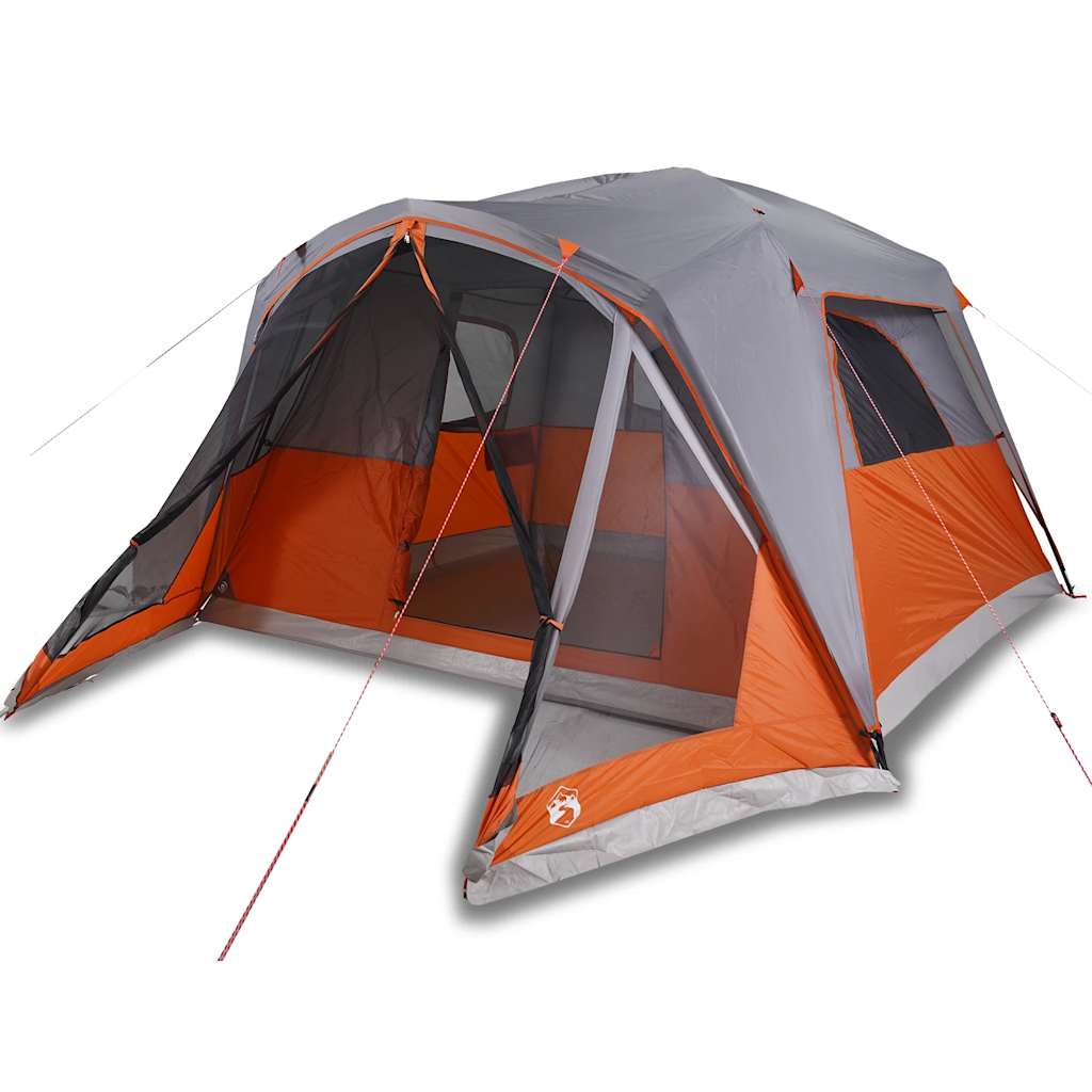 Detail van de vidaXL gezinstent met grijs en oranje kleuren, zijaanzicht met open ingang.