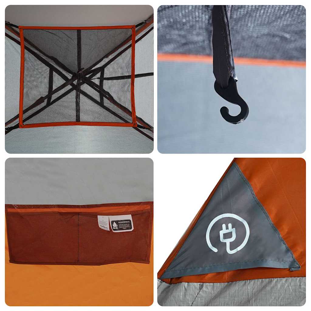 Detail van de binnenkant van de vidaXL gezinstent met oranje en grijze accenten.