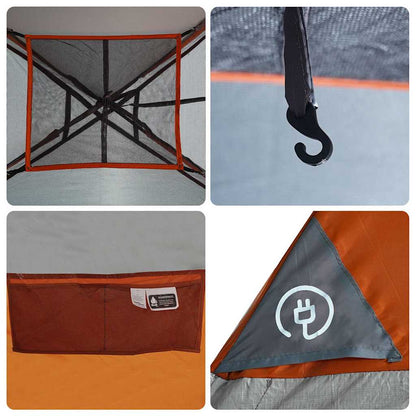Detail van de binnenkant van de vidaXL gezinstent met oranje en grijze accenten.