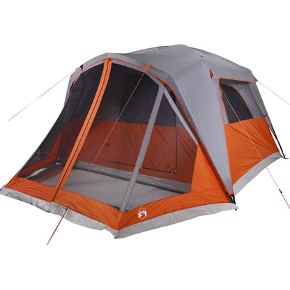 Detail van de vidaXL gezinstent met grijs en oranje kleur, zijaanzicht met open ingang.